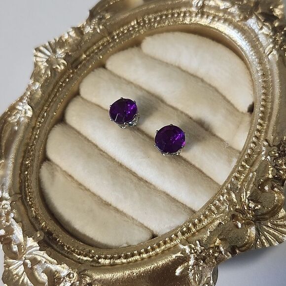 Purple And Silver Tone Stud Earrings - Picture 1 of 3